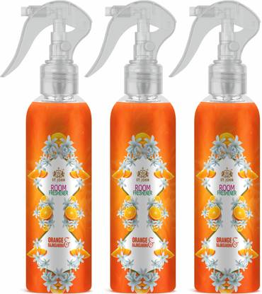 ST-JOHN Room Freshener | Long Lasting Fragrance | Orange & Rajnigandha | Combo Pack of 3 Car Freshener Spray Room Freshener Spray Orange & Rajnigandha (Pack of 3) Long Lasting Fragrance