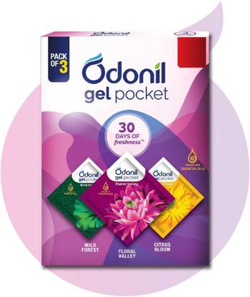 Odonil Citrus Bloom, Floral Valley, Wild Forest Blocks gel pocket pack of 3