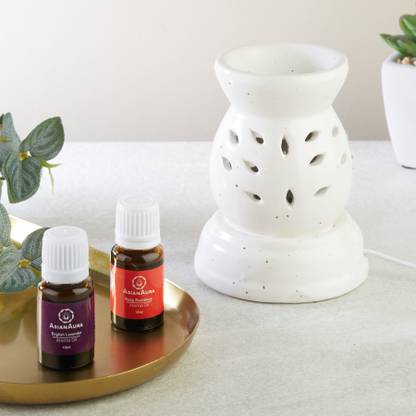 Asian Aura Electric Aroma Diffuser Set Round Shape Burner Diffuser Set Electric Aroma Diffuser Set Round Shape Burner (Fragrance: Rosy Romance, English Lavender)