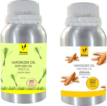 Veena Vaporizer Diffuser Oil Lemongrass 500ml & Sandalwood 500ml Pack Of 2 (1000ML) Diffuser