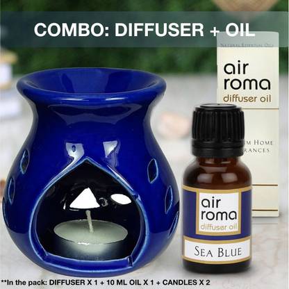 Airroma Aroma Oil Burner Set Blue (Free 2 Tea Light Candles & 10 ml Sea Blue Oil) Diffuser, Diffuser Set, Aroma Oil Aroma Oil Burner Set Blue (Free 2 Tea Light Candles & 10 ml Sea Blue Oil)