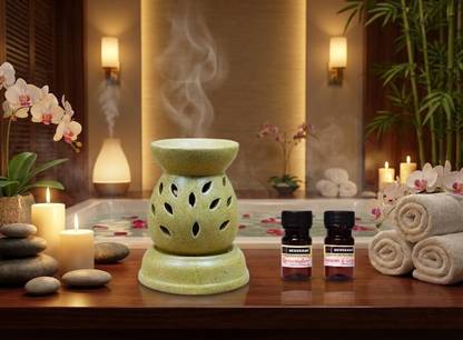 DEVERAUX LAVENDER, LEMON GRASS Diffuser Set CERAMIC LAMP SHAPE BROWN ELECTRIC OIL DIFFUSER FOR HOME FRAGRANCE (WITH 02 PC 10 ML AROMA OIL LAVENDER & LEMON GRASS)
