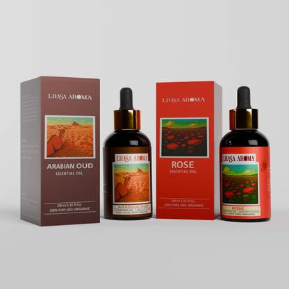 Lhasa Aroma Essential Oil Combo – Arabian Oud & Rose, 100% Natural || Ideal for Diffusers Aroma Oil Essential Oil Combo – Arabian Oud & Rose (100ml Each)