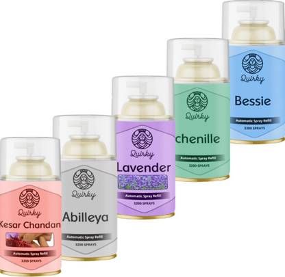 Quirky Kesar Chandan, Abilleya, Lavender, Chenille, Bessie Car Freshener Automatic Spray, Refill Kesar Chandan Abilleya Lavender Chenille Bessie Automatic Air Freshener Refill