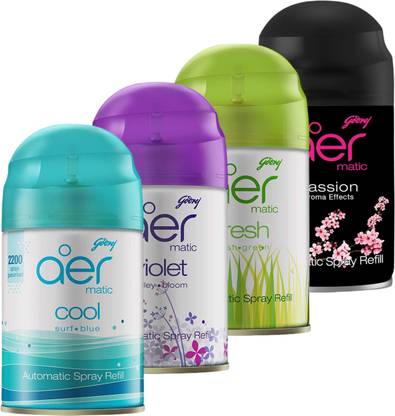 Godrej Aer COOL, VIOLET, FRESH, PASSION Car Freshener Automatic Spray Aer Matic Refill - COOL, VIOLET, FRESH, PASSION.