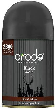 AIRODO Oud & Musk Refill Automatic Room Fresheners Refill Air Matic Boost Home Fragrance with 2300 Sprays Each Bottle Black Pack of 1