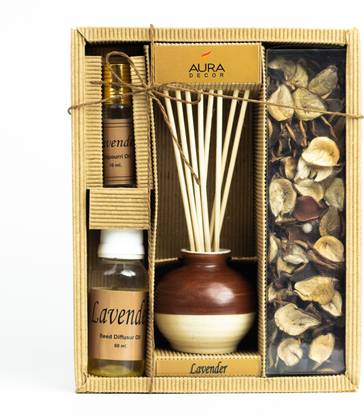AuraDecor Lavender Diffuser Set, Potpourri, Aroma Oil Reed Diffuser Gift Set with Potpourri & Fragrance, Reed Oil