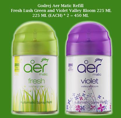 Godrej Aer FRESH LUSH GREEN, VIOLET VALLEY BLOOM Refill MATIC LUSH GREEN AND VIOLET VALLEY BLOOM 225ML