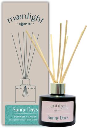 Moonlight Essence Flower Diffuser Set Sunny Days 120 ml | Reed diffuser | 8 Rattan Reeds | Experience a Revitalizing Scent for the Office, Home, Hotel, and Bathroom | Be kind to your mind-Embrace Joyful Aromas.