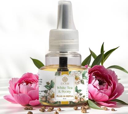 Ekam White Tea & Peony Plug In Air Freshener Refill Refill White Tea & Peony Plug In Air Freshener Refill| 45ml | Lasts up to 60 days| Used For Aromatherapy, Stress Relief And Relaxation