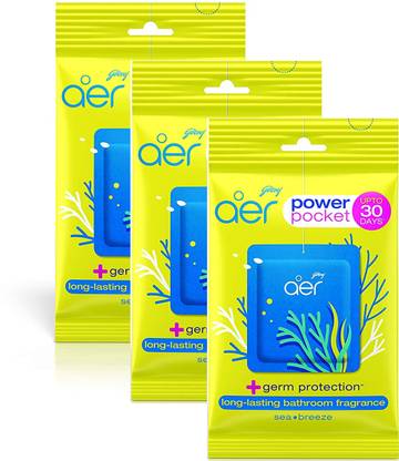 Godrej SEA BREEZE AER POWER POCKET, AIR FRESHNER, PACK OF 3, BATHROOM TOILET, LAST UPTO 30 DAYS Blocks SEA BREEZE