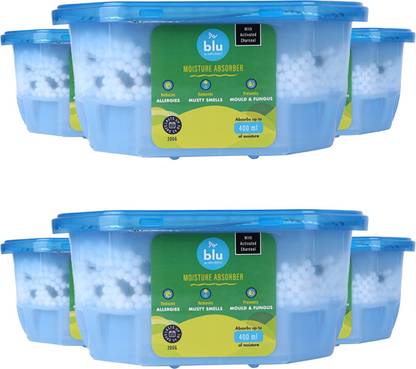ABSORBIA No Fragrance Blocks Moisture Absorber with Activated Charcoal | Saver Pack of 6 (200gms X 6 Boxes) | Absorption Capacity 400ml each Box | Dehumidifier for Small Storage Spaces | Fights Against Moisture, Mould, Fungus