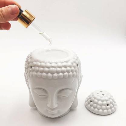 PeepalComm [Combo]O Premium Ceremic Buddha Aroma Oil Diffuser With 10 Pcs T-Light Candles,1 Aroma Oil, Diffuser Set [ Combo Pack ] Aroma Oil Buddha Diffuser With 1 Pack Of 10 Pcs T-Light Candles & 1 10 Ml High Scented Aroma Oil Set For All Air Freshner ( Best For Gift ) G