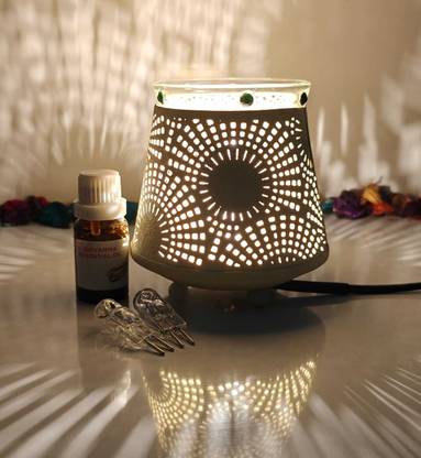 R.R.V. International Lemon Grass Diffuser/Burner, Extra 2 bulb Diffuser Decorative Electric Moroccan Style,Arom'a Oil Burner (Diffuser) for Home Fragrance with 10ml Aroma' Oil extra 2 Bulb