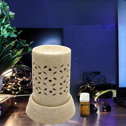 Jimkia Ceramic Electric Diffuser Flower Cut Cylindrical Shape Oil Burner With 10ml Aroma Oil, Diffuser, Diffuser Set Ceramic Electric Diffuser Flower Cut Cylindrical Shape Oil Burner With 10ml Lavender Oil