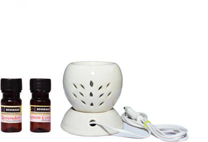 DEVERAUX LAVENDER, LEMON GRASS Diffuser Set CERAMIC BALL SHAPE WHITE ELECTRIC OIL DIFFUSER FOR HOME FRAGRANCE (WITH 02 PC 10 ML AROMA OIL LAVENDER & LEMON GRASS)