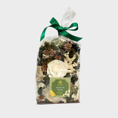 Ekam Dried Leaves and Flowers for Natural Décor Jasmine & Freesia Fragrance Potpourri 140g Scented Potpourri Pouch| Dried Leaves and Flowers for Natural Décor, Mood Enhancement| Multicolour| Jasmine & Freesia Fragrance