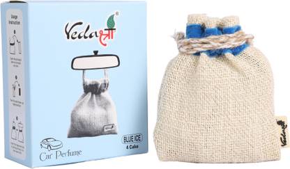 vedashree Jute Bag Hanging Car Perfumes (Blue ice) Double-lasting, Organic Air Freshener Car Freshener Blocks Natural & Organic Car Perfume, Hanging Car Air Fresheners – 4 CAKE