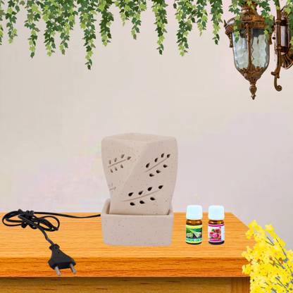 Jimkia Ceramic Electric Diffuser White, Rotate Shape Burner With 10 ML Rose/Lemongrass Aroma Oil, Diffuser, Diffuser Set White Rotate Shape Electric Diffuser -1