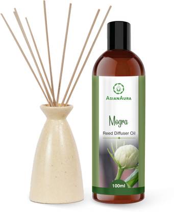 Asian Aura Mogra Diffuser Set Cream Pot Reed Diffuser with Aroma Oil Mogra Fragrance