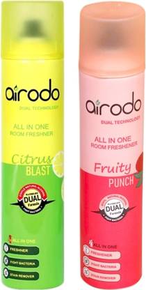 AIRODO Citrus Blast and Fruity Punch Air Freshener Combo Pack with Dual Technology Automatic Spray Citrus Blast and Fruity Punch Air Freshener Combo Pack with Dual Technology, Easy Push and Spray