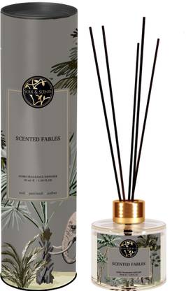 Soul & Scents Scented Fables Diffuser | Fragrance of Oud Patchouli Amber | Get 5 Rattan Stick Diffuser Set 50 ml Scented Fables Reed Diffuser Set | Fragrance of Oud, Patchouli & Amber | Get 5 Rattan Reed Sticks | Long Lasting | Smoke Less Room Freshener for Home, Bedroom, Living Room & Office