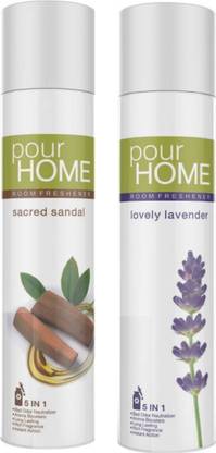 POUR HOME Sandal, Lavender Spray Sacred Sandal and Lavender Room Freshener 225ML Each (Pack of 2)