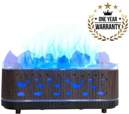 Ekam 200ml Stone Flame Aroma Diffuser with Himalayan Pink Salt Therapy| 7 LED Lights Diffuser 200ml YX2221Y-Stone-Black Flame Aroma Diffuser with Himalayan Pink Salt Therapy | Black| 7 LED Lights| Ideal for Bedroom, Living Room, and Office