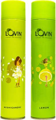 LOVIN Nishigandha, Lemon luxury air freshner Spray Luxury Air Freshener Spray to refresh your Home & Office| Long lasting, naturally Fresh & Fragrant | Nishigandha & Lemon - 125gm each (Pack of 2)