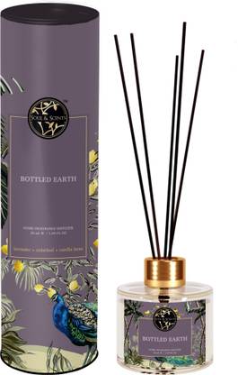 Soul & Scents Bottled Earth Diffuser Fragrance Lavender Cedarleaf Vanilla & Get 5 Rattan Stick Diffuser Set 50 ml Bottled Earth Reed Diffuser Set | Fragrance of Lavender, Cedarleaf & Vanilla Bean| Get 5 Rattan Reed Sticks | Smoke Less Room Freshener for Home, Bedroom, Living Room & Office
