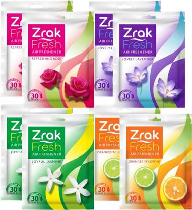 Zrak Fresh (Oranges'N'Lemons, Lovely Lavender, Refreshing Rose, Joyful Jasmine) Blocks Pocket Air Freshener