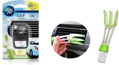 Ambipur jasmine Diffuser, Blocks Air Freshener/Purifier Pur Toilet Real Perfume Oil Fresh Jasmine Combo Auto Pearl Car Freshener- Exotic Jasmine, Starter Kit 7.5 ml with ac vent cleaning brush