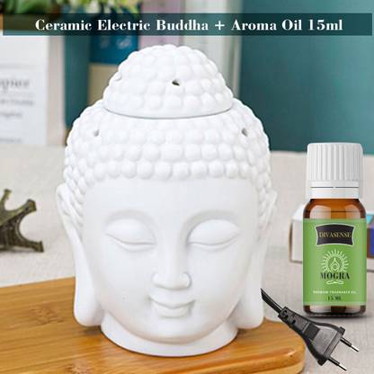 Divasense Electric Aroma Diffuser Oil Burner Night Lamp with Fragrance Oil, Mogra Aroma Oil, Diffuser Set Ceramic Buddha Diffuser