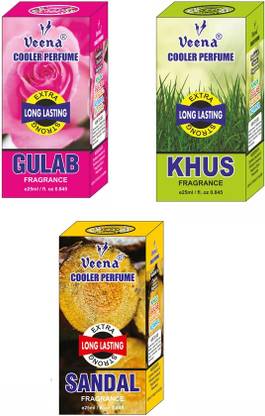 Veena Khus |Gulab |Sandal | Cooler Perfume | Long Lasting | Alcohol Free (3 pcs) Diffuser cooler perfume set of 3