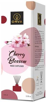 ORVA CHERRY BLOSSOM Reed Diffuser Fragrance Include Diffuser Oil (6Rattan Stick Free) Diffuser, Diffuser Set CHERRY BLOSSOM Reed Diffuser Fragrance for Home, Workplace, Enclosed Spaces | 100ml | Includes 6 Rattan Sticks Free | Pack of 1 | Stress Relief | Mood Enhancer
