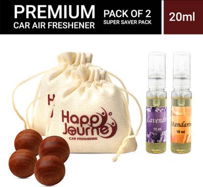 HAPPY JOURNEY Potli Jute Bag, Hanging, Car Perfume, Car/Home/Office/Bathroom, Lavender + Mandarin Spray, Blocks, Aroma Oil Car Air Freshener