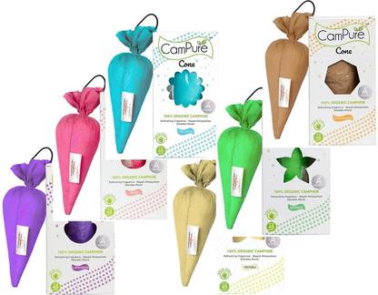 CamPure Camphor Cone (Lavender, Original, Jasmine, Mogra, Sandalwood, & Rose Potpourri Camphor Cone (Lavender, Original, Jasmine, Mogra, Sandalwood, & Rose) | Pack Of 6 | Room, Car And Air Freshener