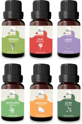 Airroma Lemon Grass, Lavender, Eucalyptus, Orange, Rose, and Tea Tree Aroma Oil, Diffuser Pack of 6 Aroma Diffuser oil