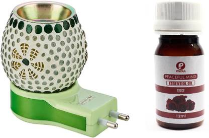 PSOUL ROSE Diffuser Set Combo V dic Electric Ceramic Burner Dani Night Lamp with ROSE Essential Oil , Positivity Vibes, Fragrance Perfume Diffuser for Home Office(Design & Color May Vary)