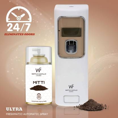 Wattle Castillo Automatic Air Freshener Dispenser & Rainy Mitti Refill-265ml(Dispenser+Refill) Automatic Spray, Diffuser Set Automatic Air Freshener Dispenser And Refill