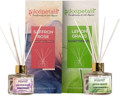 PIKXIPETALS Lemon Grass, Rose Aroma Oil Lemongrass Safran Rose Reed Diffuser – 120ml Natural Fragrance Air Freshener for Home, Office,