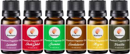 scentara Fragrance Oil Set of 6, (Gulab, Mogra, Sandal, Jasmine, Lavender, Vanilla), for Candle & Soap Aroma Oil, Diffuser Set, Spray, Potpourri Fragrance Oil Shahi Gulab