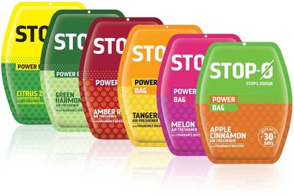 Stop-O Power Bag | Apple, Tangerine, Melon, Amber Rose, Green Harmony, Citrus Zing Fragrance Automatic Spray Air Freshener Power Bag