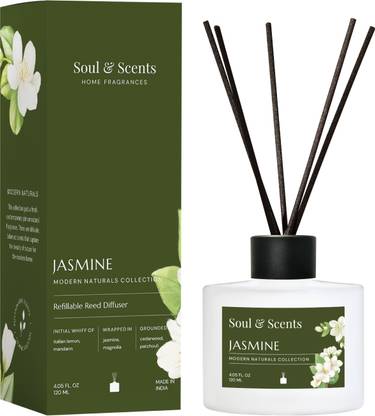 Soul & Scents Jasmine Diffuser Get 6 Fiber Stick Natural Fragrance & Smoke Less Room Freshener Diffuser Set JASMINE REED DIFFUSER