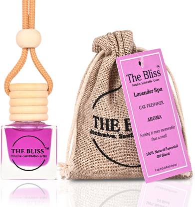 The Bliss Car Air Freshener in Glass bottle with Wooden Diffuser Lid (Lavender Spa) Diffuser Car Perfume | Air Freshener with Essential Oils Long lasting Fragrance in Glass bottle with Wooden Diffuser Lid | Car Freshener 10ml (Lavender Spa)
