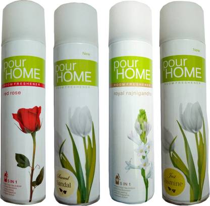 POUR HOME SWEET Spray JUST JASMINE ROOM FRESHENER 225 ML+ROYAL RAJNIGANDHA ROOM FRESHENER 225 ML+ SCARED SANDAL ROOM FRESHENER 225 ML+RED ROSE ROOM FRESHENER 225 ML
