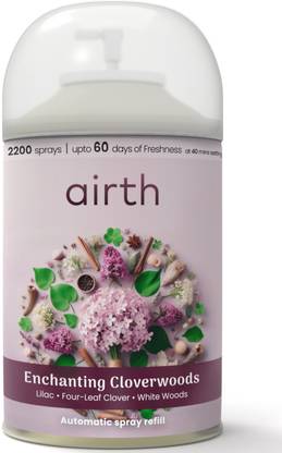 airth Enchanting Cloverwoods Lilac Four-Leaf Clover and White Woods Automatic Spray, Refill Enchanting Cloverwoods | Automatic Air Freshener Refill | Lilac, Four-Leaf Clover and White Woods | 2200 Sprays | 225ml lasts up to 60 days
