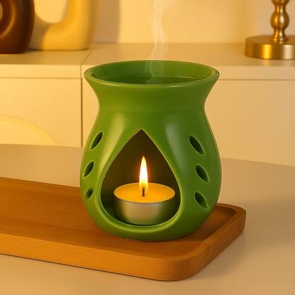 Floryn decor Ceramic Diffuser with 1 Tealight Candles For Fragrance, Aromatherapy Gift Green Diffuser Set Ceramic Diffuser with 1 Tealight Candles