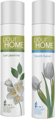 POUR HOME Jasmine, Fusion Spray Just Jasmine and French Fusion Room Freshener 225ML Each (Pack of 2)