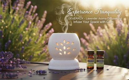 DEVERAUX LAVENDER, LEMON GRASS Diffuser Set CERAMIC BALL SHAPE WHITE ELECTRIC OIL DIFFUSER FOR HOME FRAGRANCE (WITH 02 PC 10 ML AROMA OIL LAVENDER & LEMON GRASS)